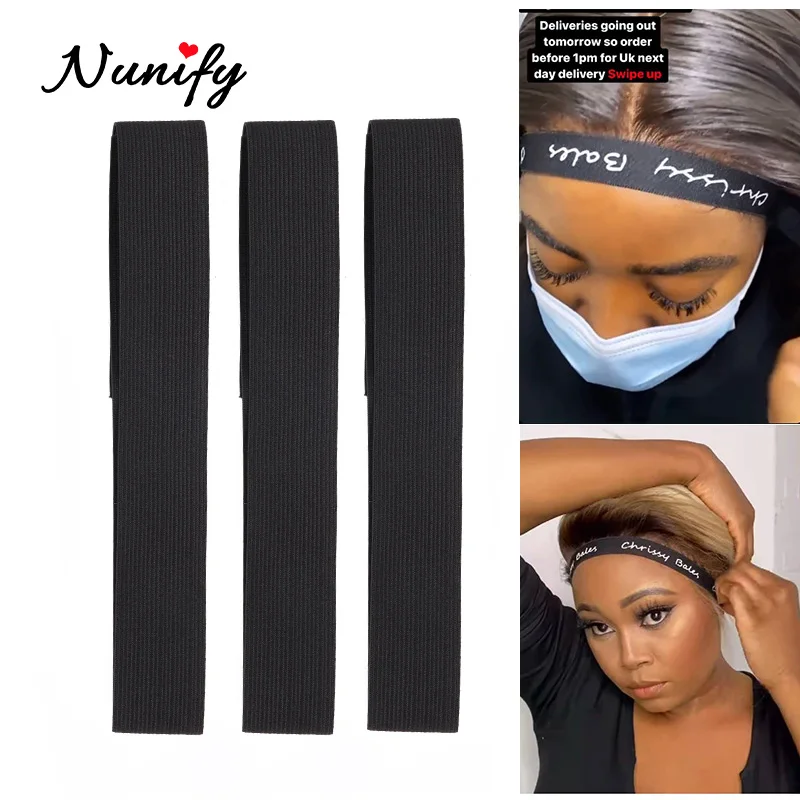 Nunify 5Pcs/Lot Edge Elastic Band Black Edges Hair Wrap For Baby Hair, Wig Hair Band With Velcro Adjustable Edge Laying Band