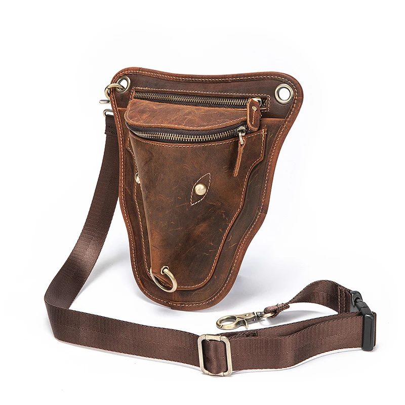 Quality Leather Men Design Casual Travel Messenger Cross-body Satchel Bag Fashion Blue Fanny Waist Belt Pack Leg Drop Bag 833