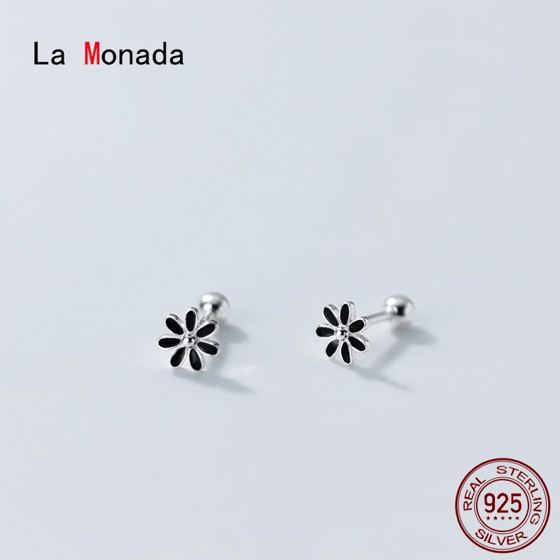 La Monada Small Stud Earrings For Women 925 Sterling Black Flower Woman Earring Korean Nut Silver 925 Earring Jewelry Female