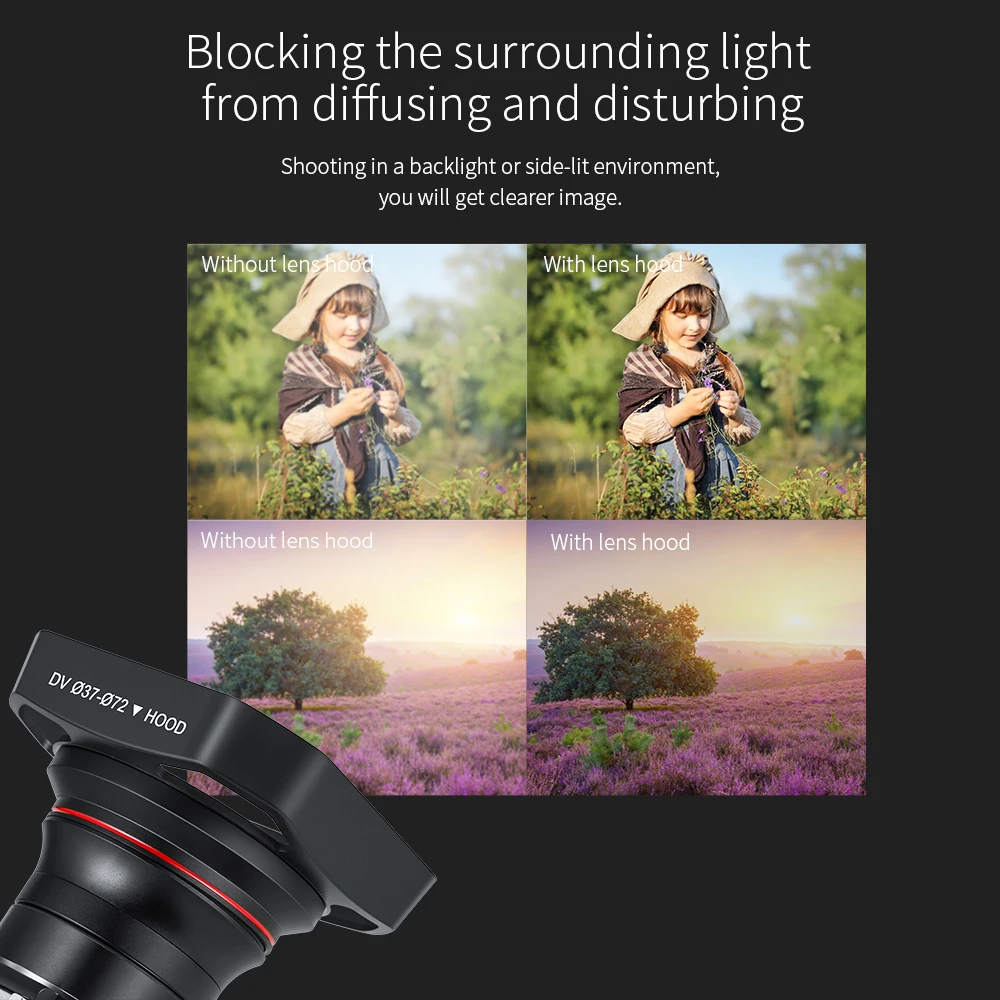 Video Camera Lens Hood 37mm 72mm for Camcorder Wide Angle Lens Detachable YouTube Vlog Photography Accessory