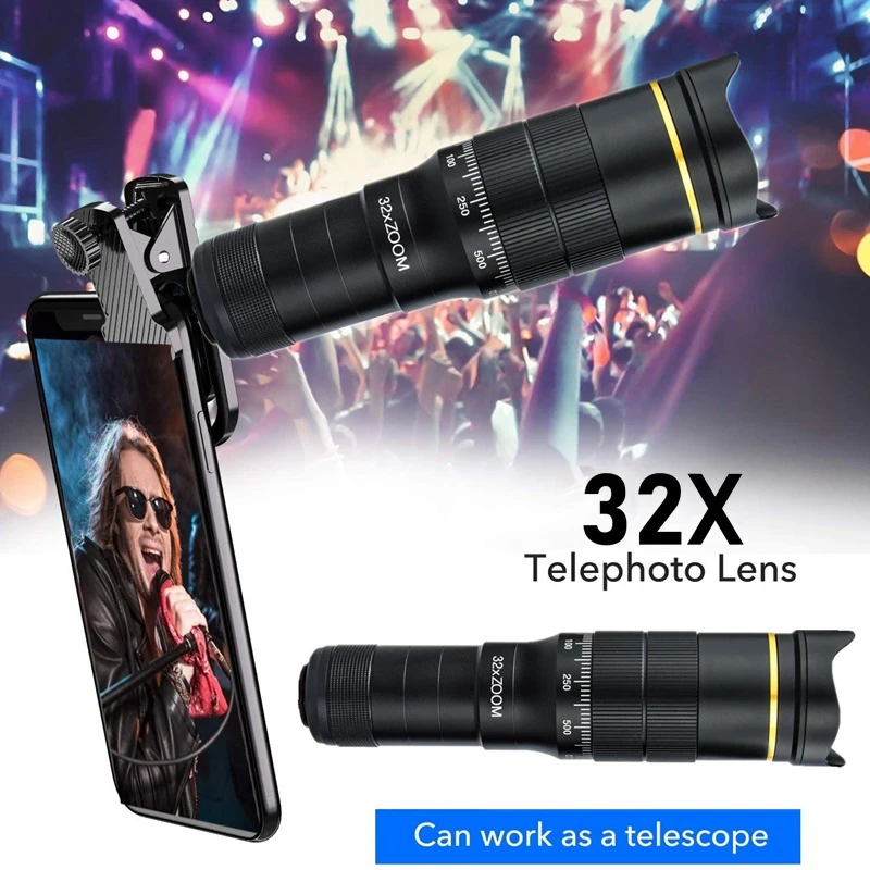 

32x Telephoto for Smartphone Camera Lenses 4K Zoom Monocular with Tripod 4in1 Macro Fish Eye Super Wide Angel Lens Telescope