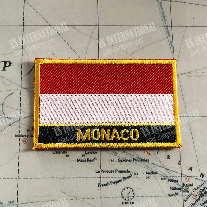 MONACO National Flag Embroidery Patches Badge Shield And Square Shape Pin One Set On The Cloth Armband   Backpack  Decoration