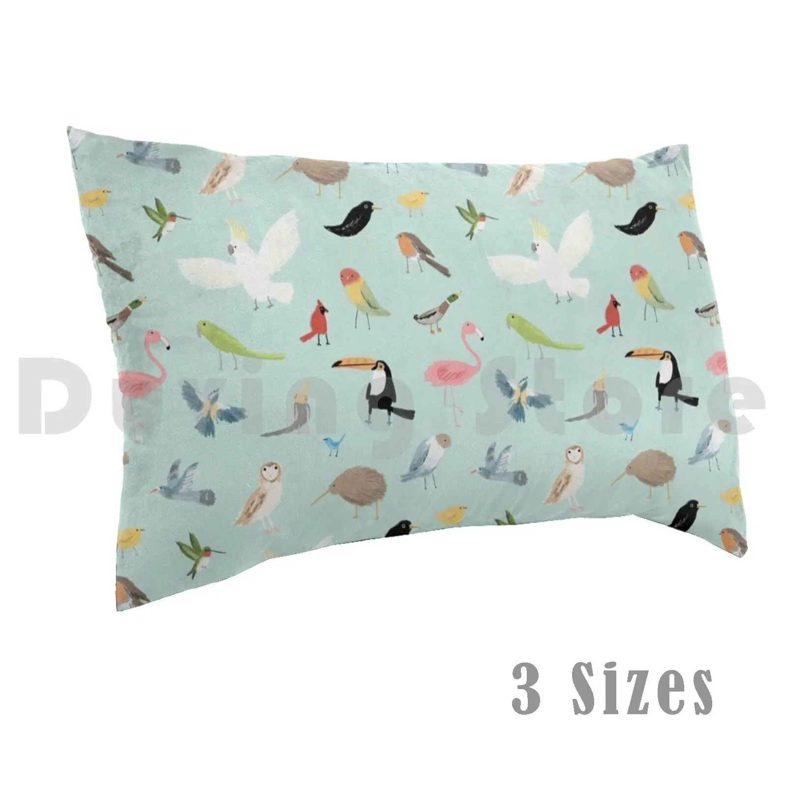 Bird Pattern Pillow Case Printed 35x50 Bird Pattern Green Blue Cute Animals Mint Parrot Flamingo Cockatoo