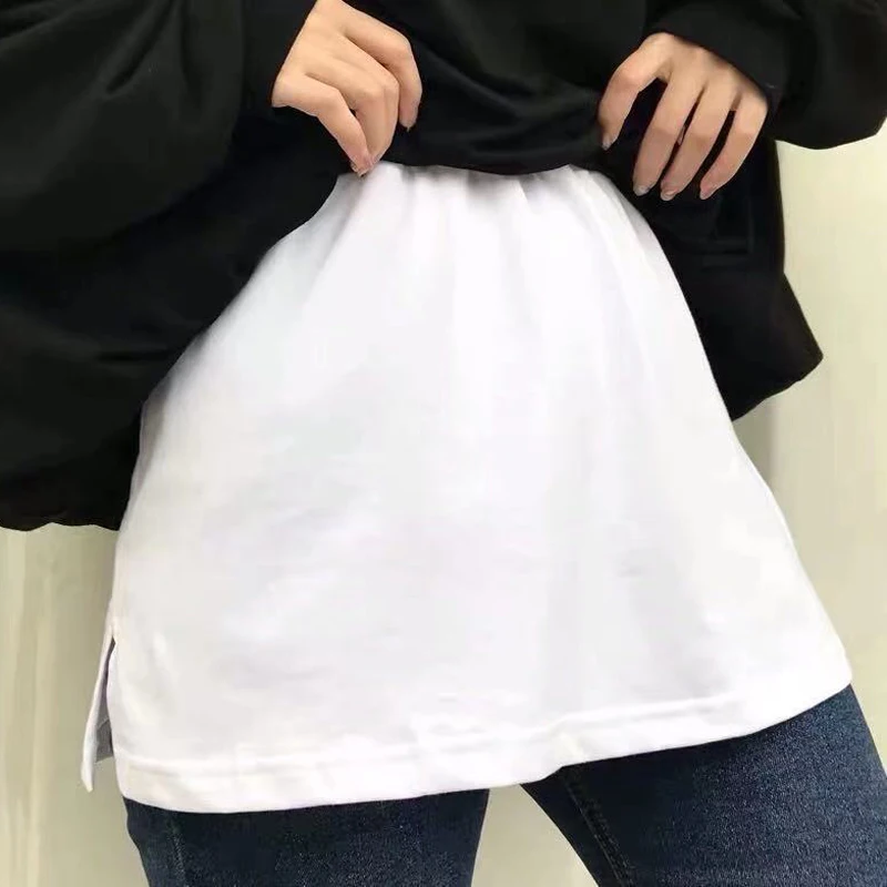 Women Cotton White Black Fake Shirt Tail Irregular Skirt False Blouse Tail Hem DIY Detachable A-Line Underskirt