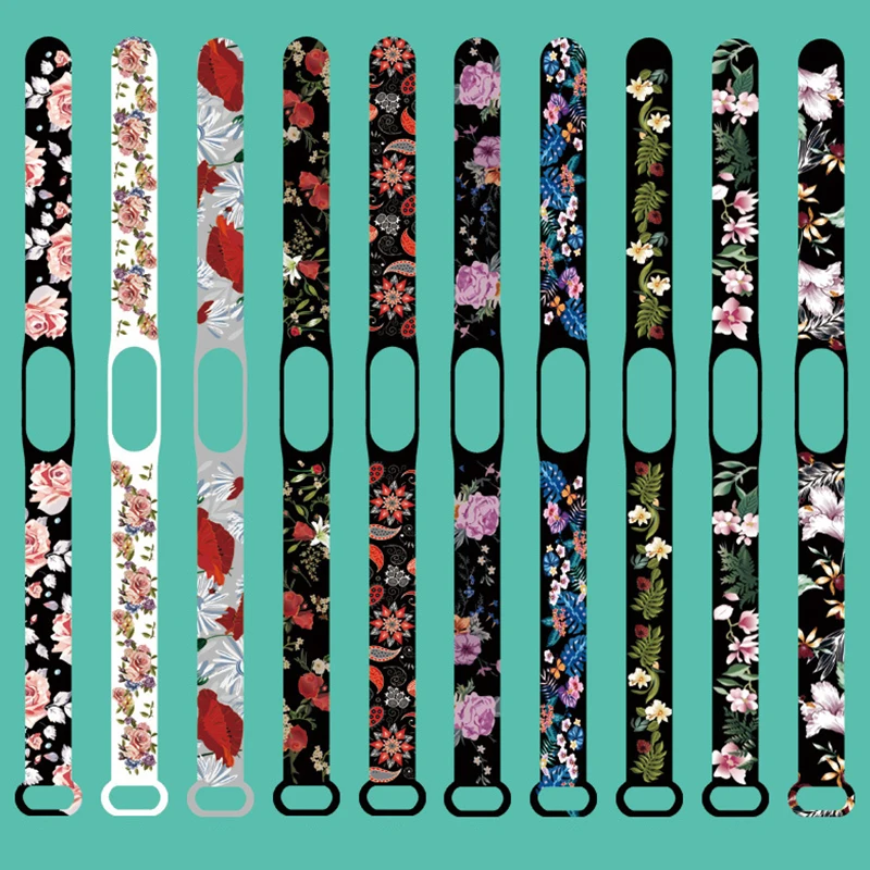 

Colorful Flowers Printing Wristband For xiaomi mi band 5 strap Miband 6 Bracelet Correa Replacement For xiaomi Mi band 3/4 strap