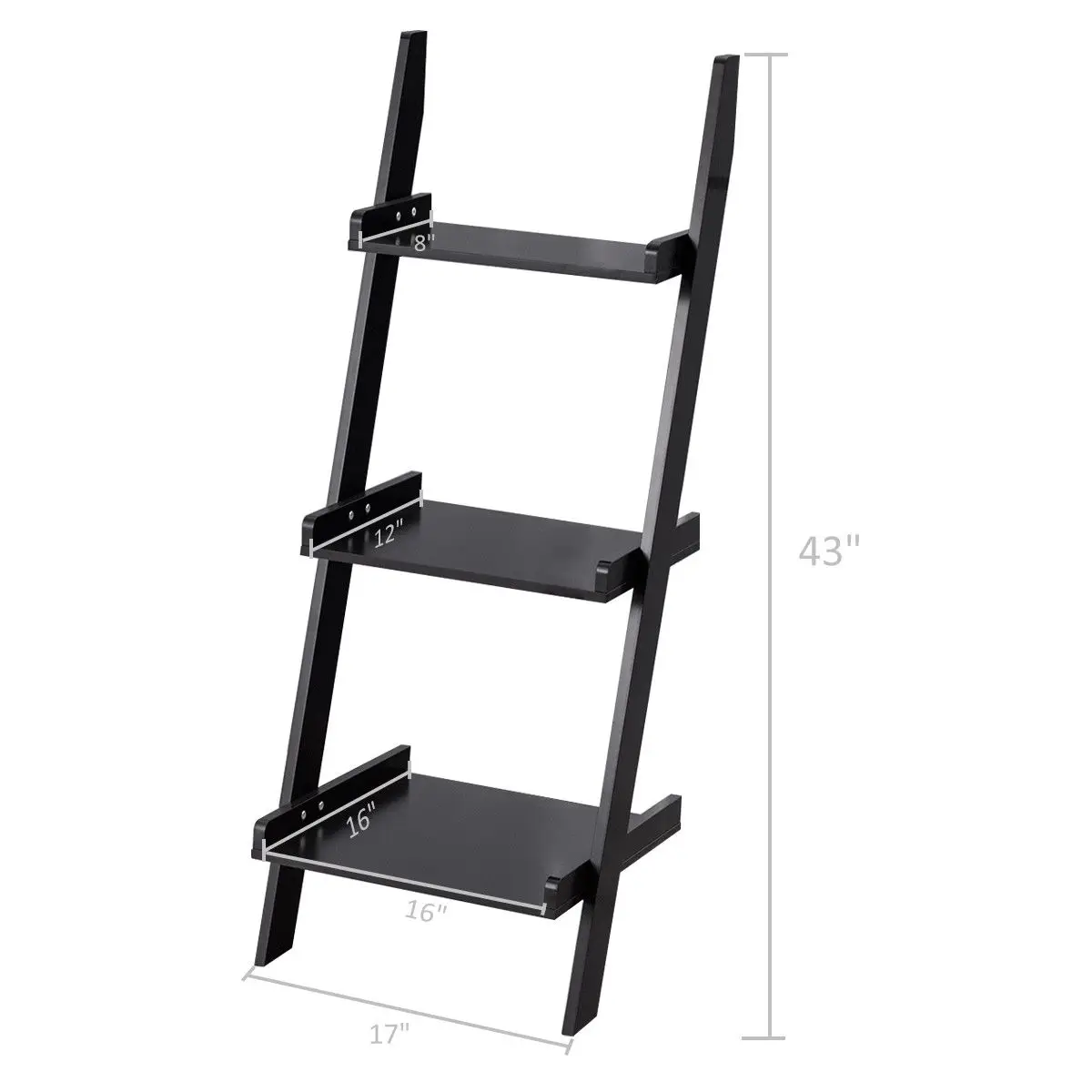 Costway 3 Tier Leaning Rack Wall Ladder Book Shelf Bookcase Storage Display Multipurpose