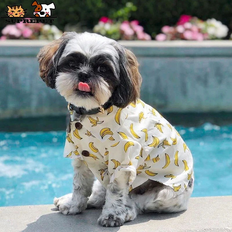 

SUPREPET Hawaiian Shirt French Bulldog Dog Hoodie Pet Clothes Cotton Fashion Outfit for Dogs Cats Puppy Small Vacation Seaside