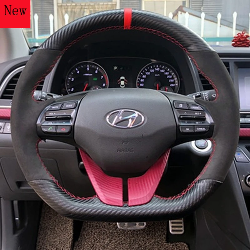 

Hand-Stitched Leather Carbon Fibre Car Steering Wheel Cover for Hyundai MISTRA Ix25 ELANTRA CELESTA ELANTRA Ix35 Accessories