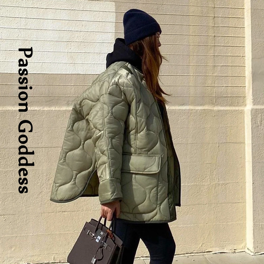 Fashion Women Oversized Quilted Coats Warm Cotton-Padded Jacket Single-breasted Big Pockets Loose Outwear Cotton Coats & Jackets