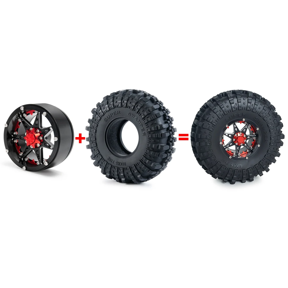 AXSPEED Metal 2.2 inch Beadlock Wheel Rims Hubs with 137mm OD Rubber Tires for Axial Wraith TRX-4 1/10 RC Crawler Model Car Part