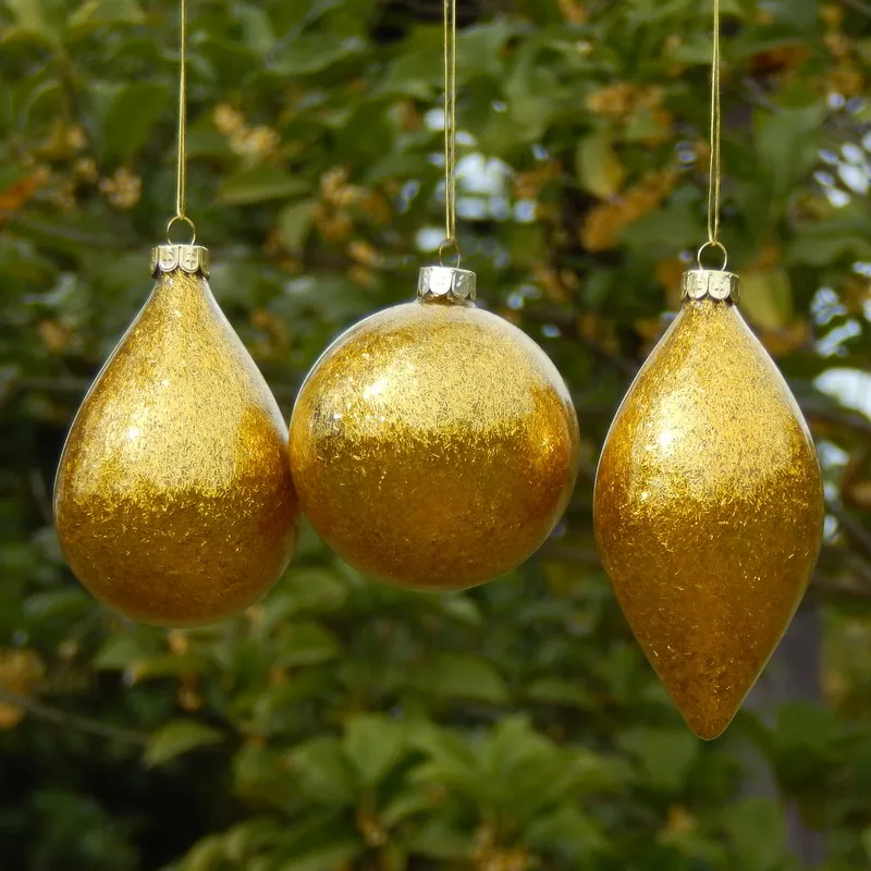 Free Shipping 8pcs/pack Big Size Different Shape Gold Glass Pendant Decoration Christmas Day Tree Ball Cone Drop Hanger Handmade