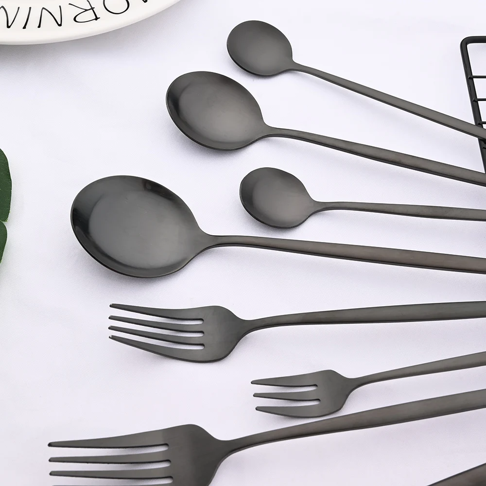 Matte Black Dinnerware Set Knife Fork Dessert Spoon Tableware Cutlery Set Stainless Steel Silverware Flatware Kitchen Dinner Set