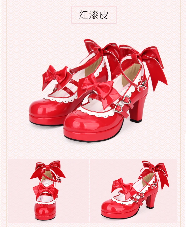 Nuove scarpe con tacco spesso Lolita Cos Lolita Bowknot pizzo testa tonda scarpe da principessa kawaii JK Uniform Lolita shoes