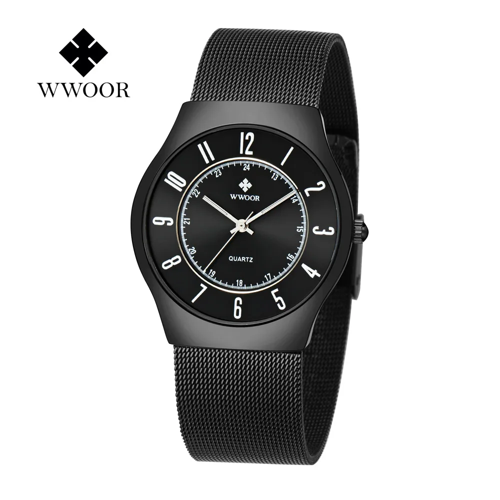 WWOOR Men Analog Quartz Watch Simple Mesh band Luminous Hands Arabic Numerals Fashion Casual Ultra-thin Wrist Watches relogio ma