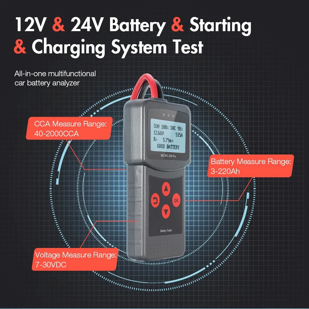 Lancol Micro200Pro 12V 24V Auto- und Motorrad-Batterietester 40 bis 2000CCA Startstrom- und Lade-Batterie-AGM-Gel-Kapazitätsanalysator-Werkzeuge – Detail 7