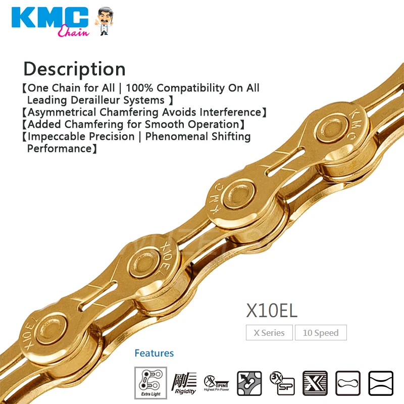 KMC X10 10 Speed Chain 116 Links Road/Mountain Bike Chain X10EPT X10EL X10SL Bike Chain Original Boxed