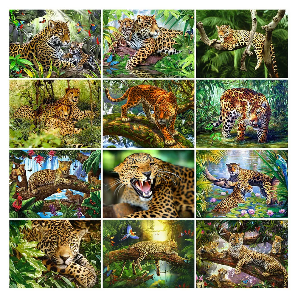 LZAIQIZG-5D Diamond Painting Kit, Full Square, Round, Wild Panther, Leopard Embroidery, Cross Stitch, Animal Mosaic, Home Decor