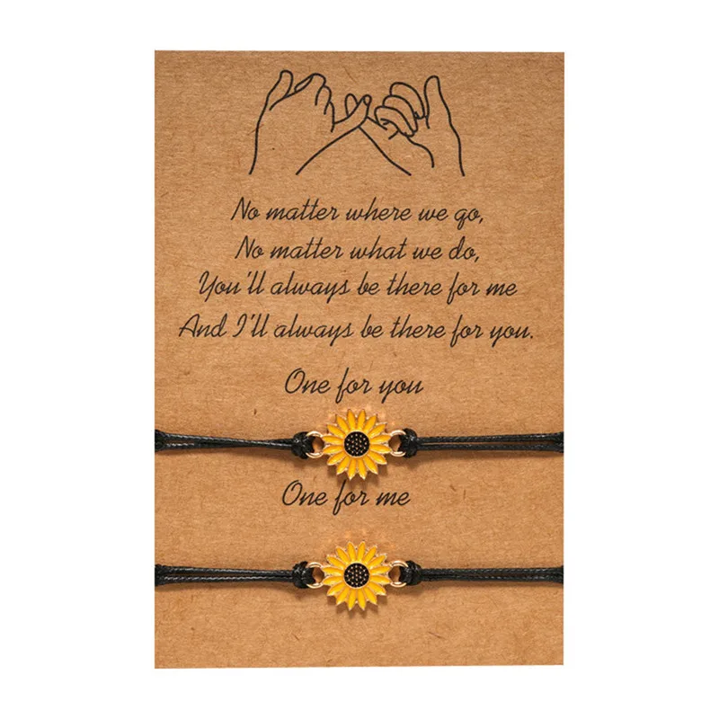 Vintage Jewelry Sunflower Designer Bracelets Gold Sunflower Quote Wish Bracelet Pinky Promise Couple Jewelry Women