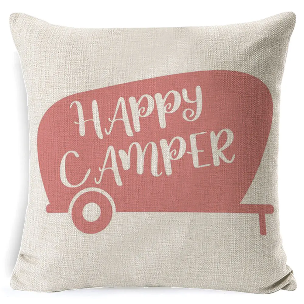 Cotton Linen Cushion Cover Best Memories Happy Camper Decorative Pillow Case Bedroom Sofa Home Decor Gift Fundas De Cojin