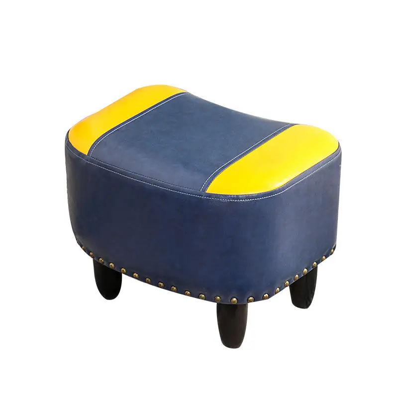 Furniture For Home Ottoman American PU Stool Creative Sofa Stool Low Stool Solid Wood Pedals Pouf For Sitting Office Footrest