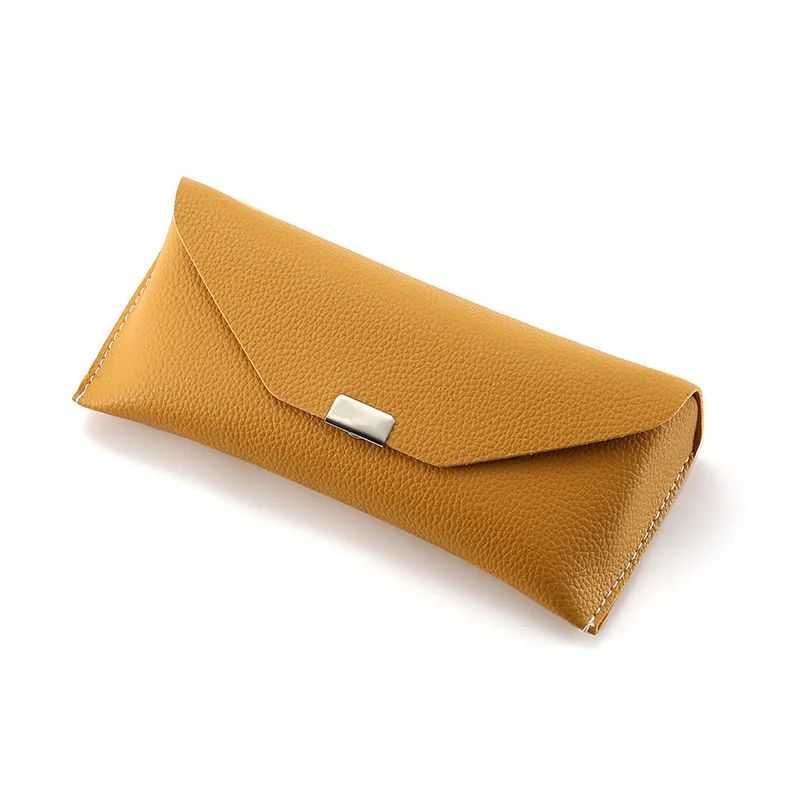 New Style Sunglasses Glasses Case Square Buckle Leather Case Lychee Pattern Soft Bag Fashion Portable PU Glasses Case Men  Women