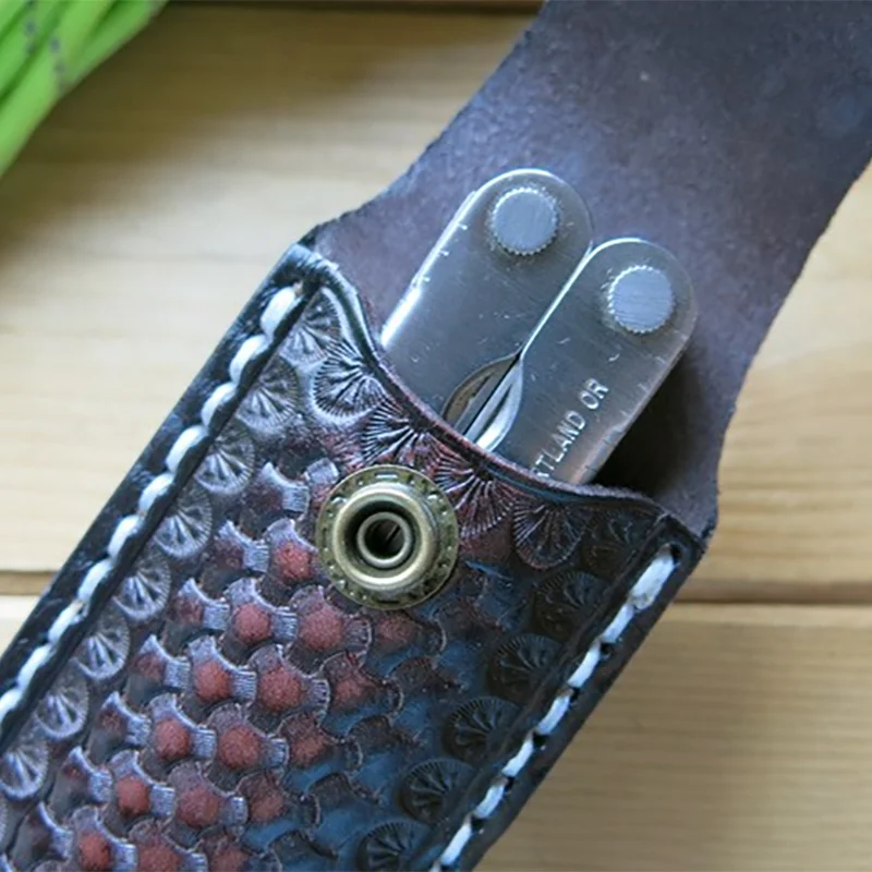 Snake Skin Pattern Vegetable Tanned Leather Folding Knife Pliers Cowhide Scabbard Sheath Leather Case Cover