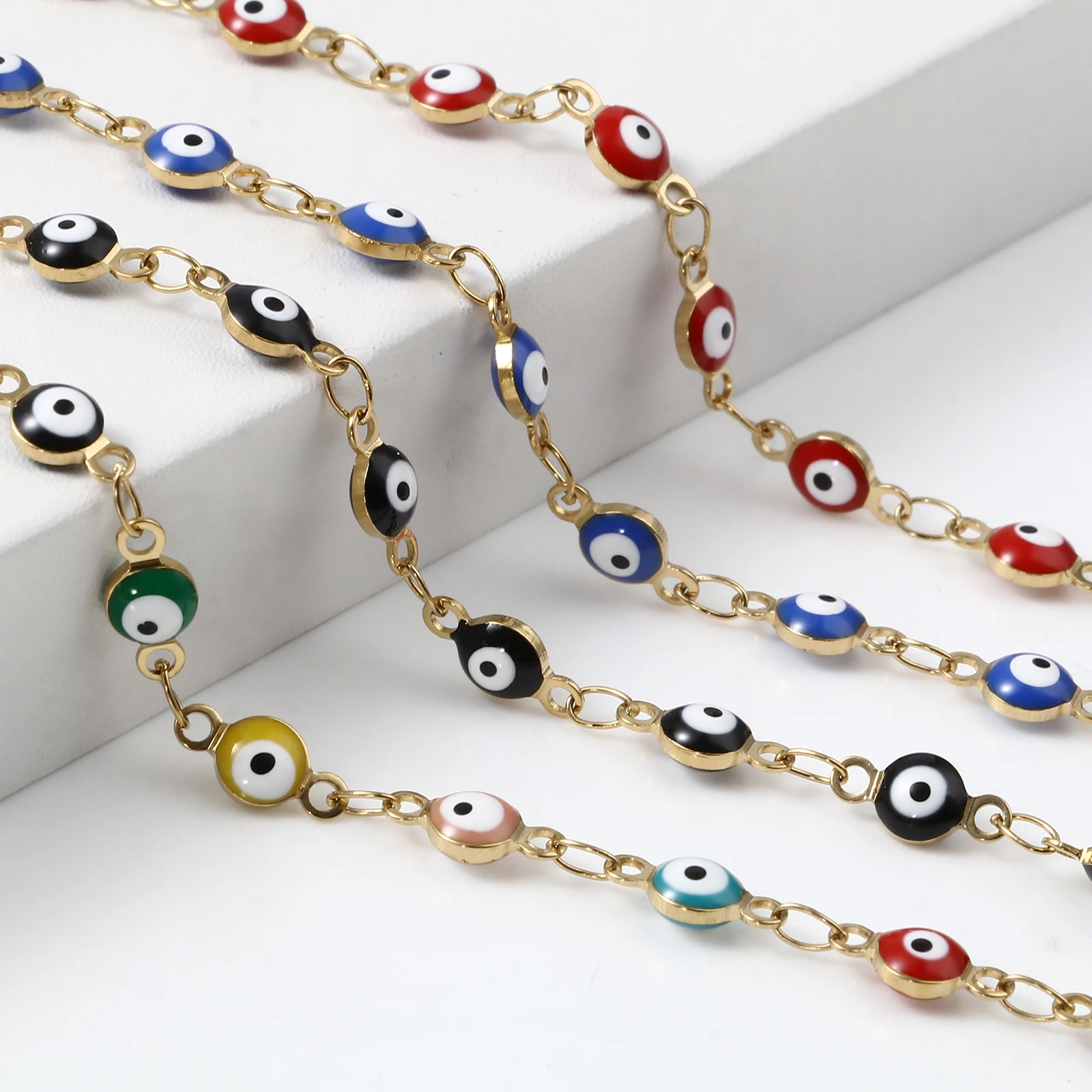 1 PC 13.5cm Fashion Evil Eye Bracelets Stainless Steel Gold Blue Red Enamel Bead Bracelet For Girl Lucky Turkish eye Jewelry