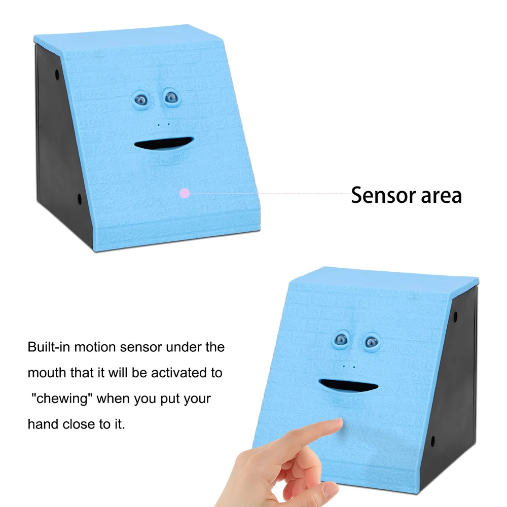 Human Face Piggy Bank Intelligent Sensor Will Move The Facial Features Automatically Open Mouth Eating Money Box Saving Bank