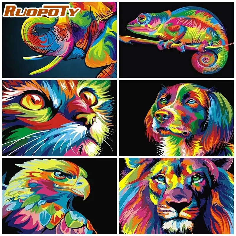 

RUOPOTY Coloring Cat DIY Painting By Numbers Kits Acrylic Picture Figure Painting Modern Wall Art Picture For Home Decor