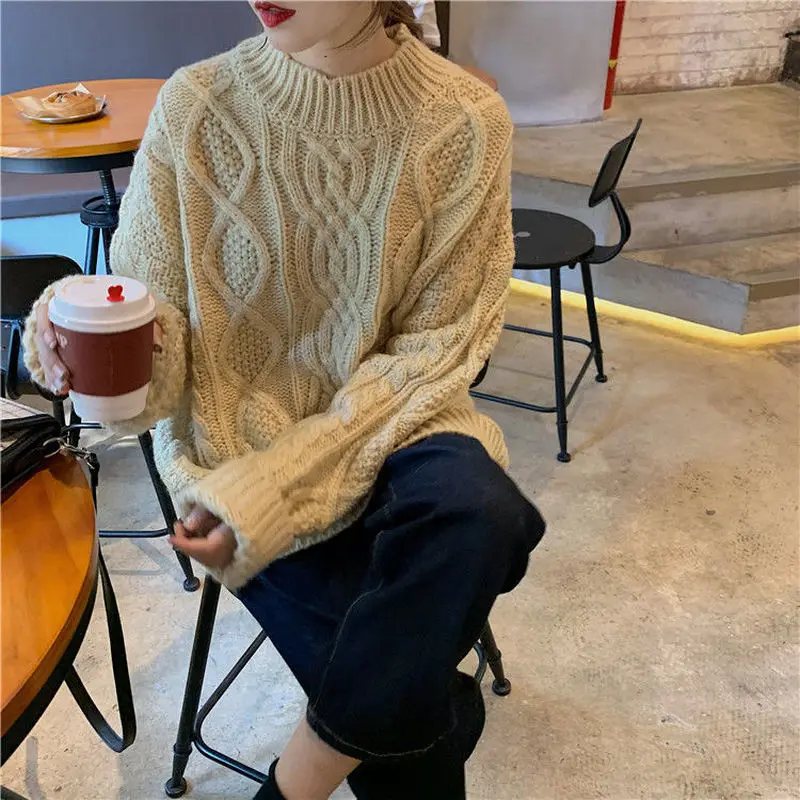 Pullovers Women Harajuku New Korean Solid Chic Spring Autumn Vintage Femme Sweaters Lady  Soft All-match O-Neck Jumpers