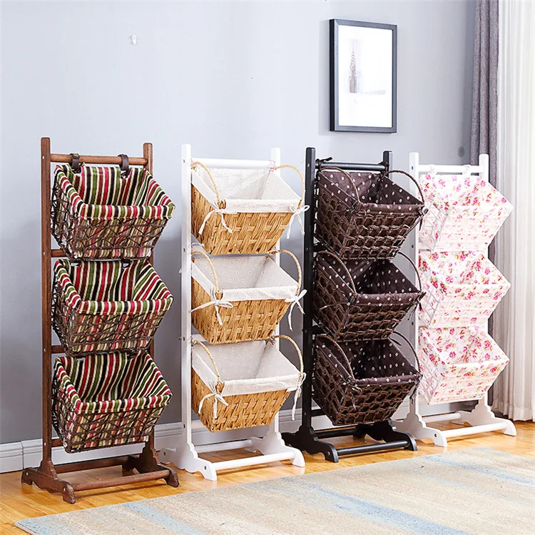 Large Capacity Storage Rack Wooden Stand Fabric Art Home Snack Rack Single Row Storage Rack Bedroom Living Room Shelving