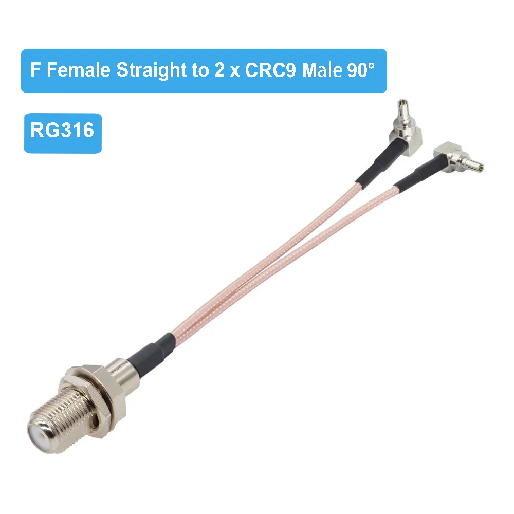 F Female to 2x TS9 Male Right Angle 3G/4G Antenna Extension Cable Y Type TS9  to F Splitter Combiner RG316 Jumper Pigtail 15CM