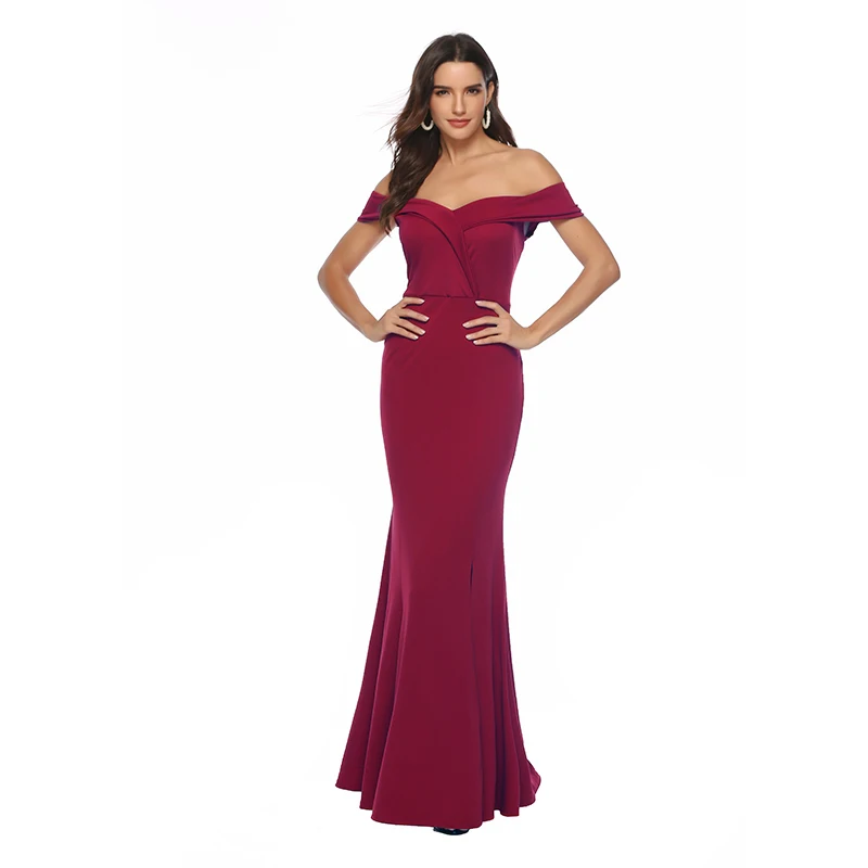 Off Shoulder Evening Dress Mermaid Party Dress Slit Pink Long Maxi Dress Sexy Vestido de Fiesta Robe de Soiree YSM-5175