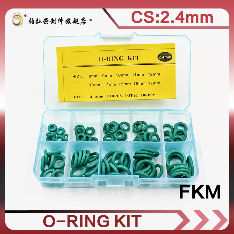 

Fluororubber Thickness 2.4mm green rubber ring FKM O ring seal FKM seal O-ring ordering kit classification kit