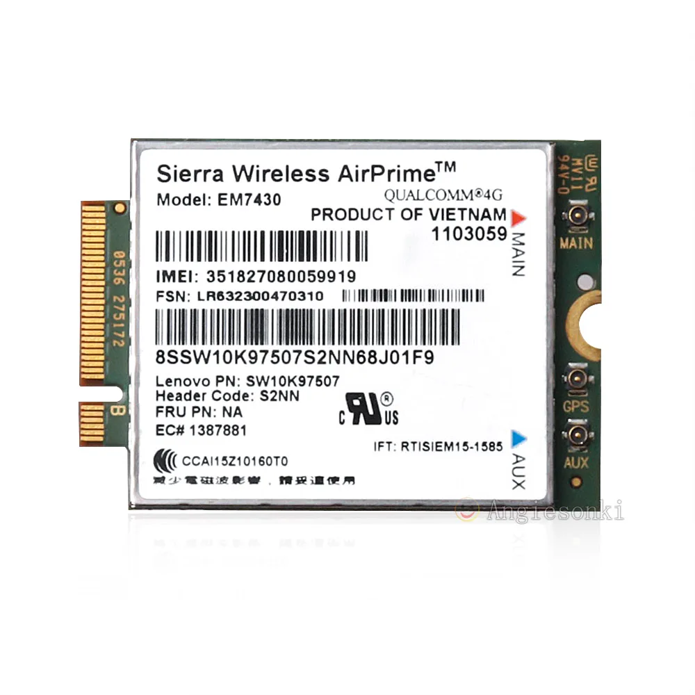 

EM7430 sierra wireless FDD/TDD LTE Cat6 GOBI6000 для thinkpad X270 X1 Carbon 5gen,t470s,X1 Yoga,Yoga 370 и т. д.