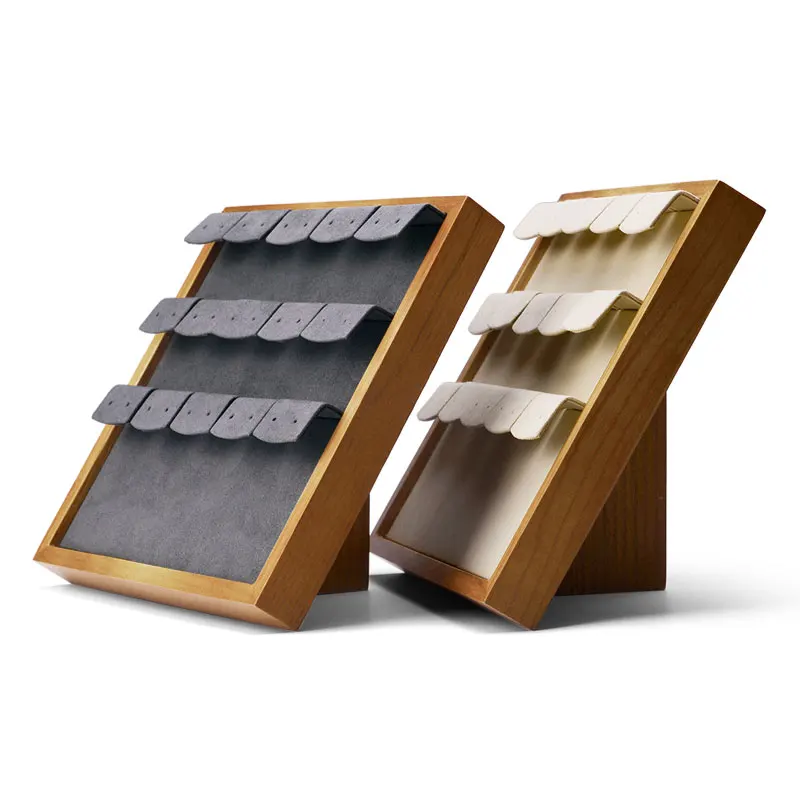 Oirlv 15 Grids Wooden Earrings Display Stand 20.5*19*2.3cm Jewelry Organizer Rack with Microfiber Insert for Exhibition