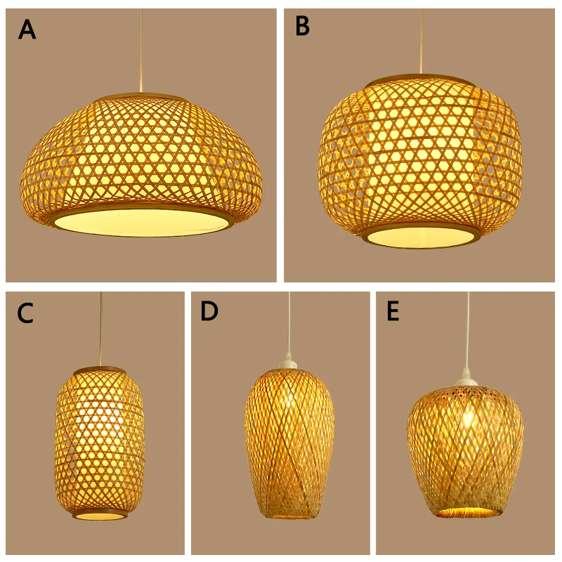 Lantern Pendant Lights Hand Woven Bamboo Hanging Lamp Dining Room Rattan Retro Restaurant Modern Kitchen Lighting Fixtures