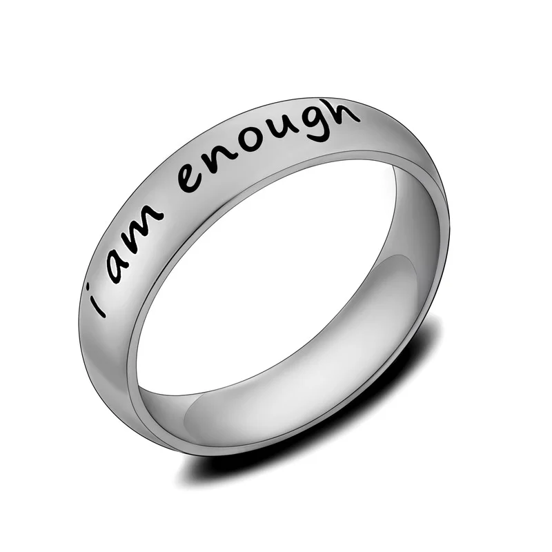 Inspirational Letter Ring I Am Enough Ring Titanium Steel Ring Simple Rings