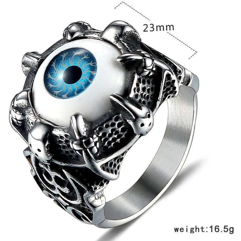 7/8/9/10/11/12/13/14 Stainless Steel Blue Green Color Men Finger Ring Jewelry Devil's Eye Personality Accessory Free Shipping