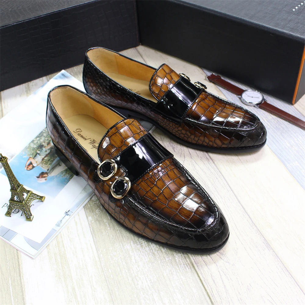 High-end Leather Loafer Cover Foot Button Fish Pattern Handmade Shoes Trend Office Men\'s Formal Shoes Banquet Wedding Shoes