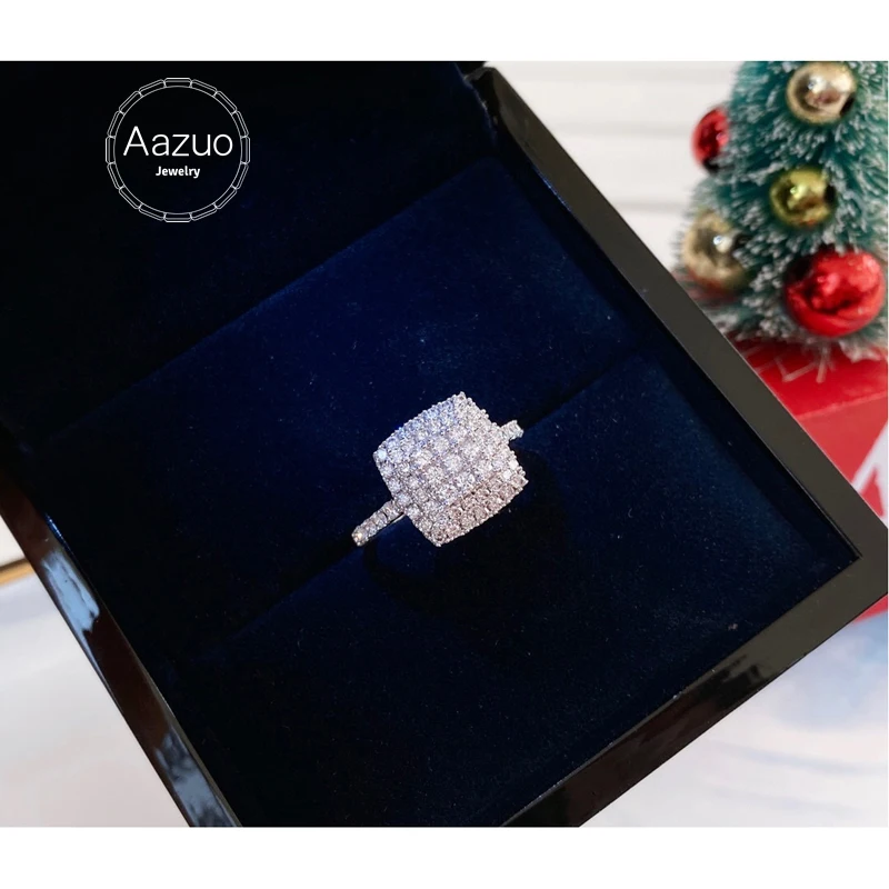 

Aazuo 18K Solid White Gold Real Natrual Diamonds 0.90ct Engagement Square Ring Gift For Woman High Class Banquet Party Au750