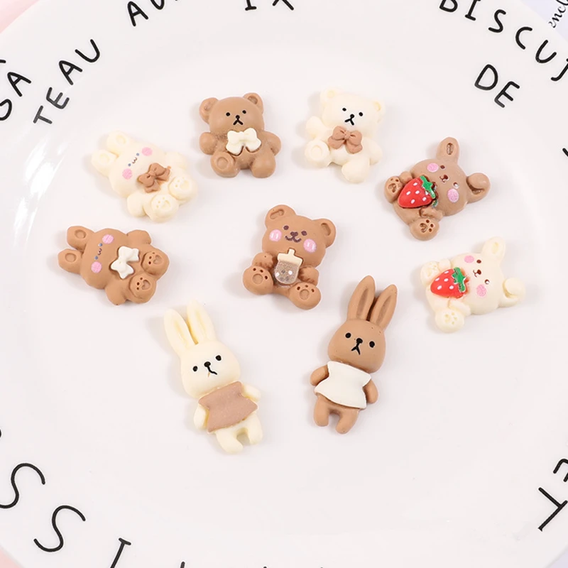 50Pcs Cartoon Bear Rabbit Flatback Resin Cabochon Garment Button Embellishments Earrings Hair Scrapbook Crafts Applique Material