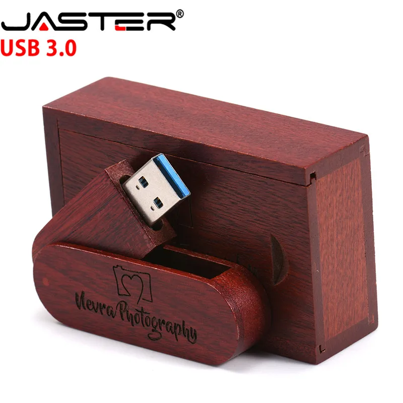 JASTER USB 3.0 LOGO Customized rotatable Wooden USB Flash Drive Pendrive Memory Stick pen drive 4GB 16GB 32GB 64GB External Stor