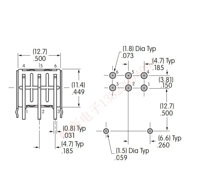 MS-22AAH1 Nhật Bản Cong Chân 2 Gear 6 Chân Tặng Công Tắc Dao Động Trượt Chuyển Đổi Nguồn Điện 6A