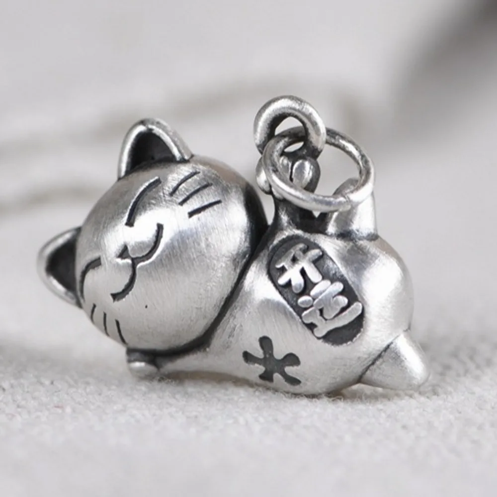 

BOCAI New 100% Pure s990 Silver Retro Matte Fashion Art Good Luck Kitten Diy Accessories Clavicle Chain Pendant for Women