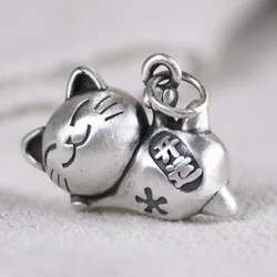 BOCAI New 100% Pure s990 Silver Retro Matte Fashion Art Good Luck Kitten Diy Accessories Clavicle Chain Pendant for Women