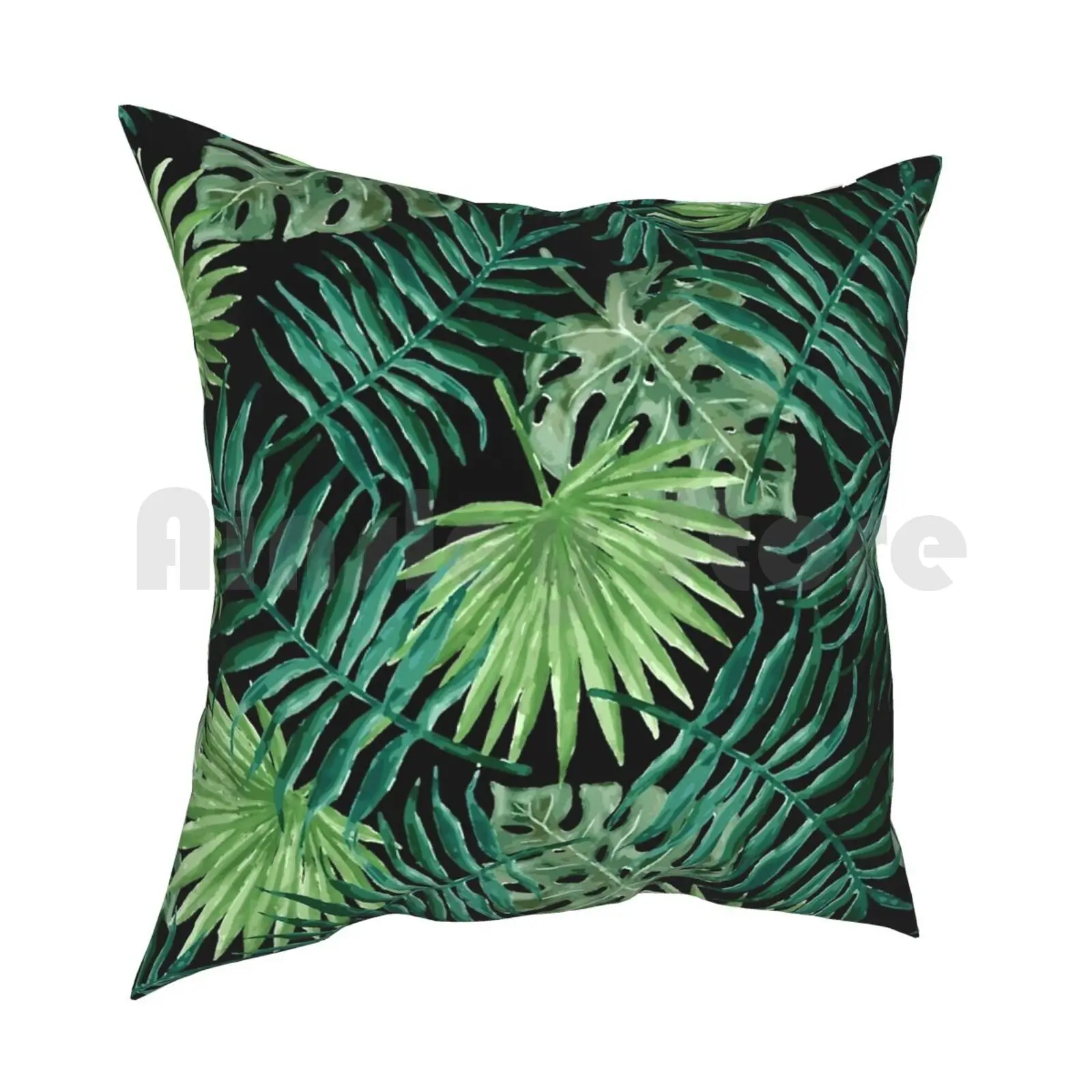 Tropical Palm Fronds And Ferns In Black Pillow Case Printed Home Soft DIY Pillow cover Palm Fronds Tree Tropical Summer