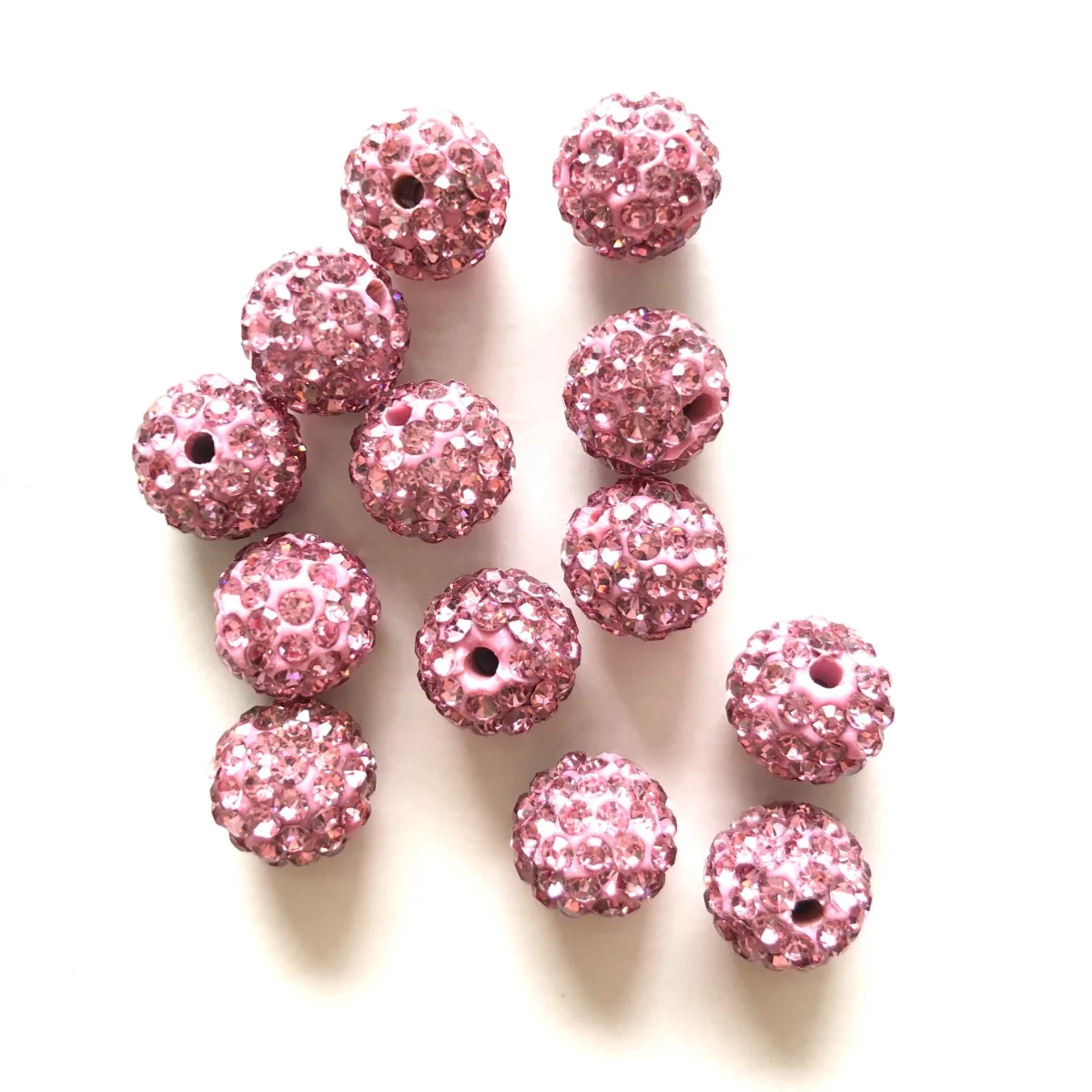 50pcs 10mm High Quality Pink Color Crystal Clay Pave Rhinestone Round Disco Ball Loose Spacer Bead for Bracelet Necklace Making