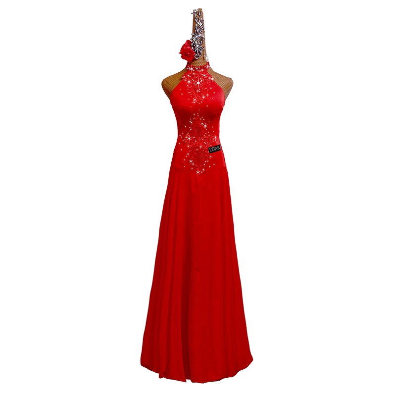 Ballroom  Standard Competition  Show  Custom New Adult Red Embroidery Slim Dance Dress