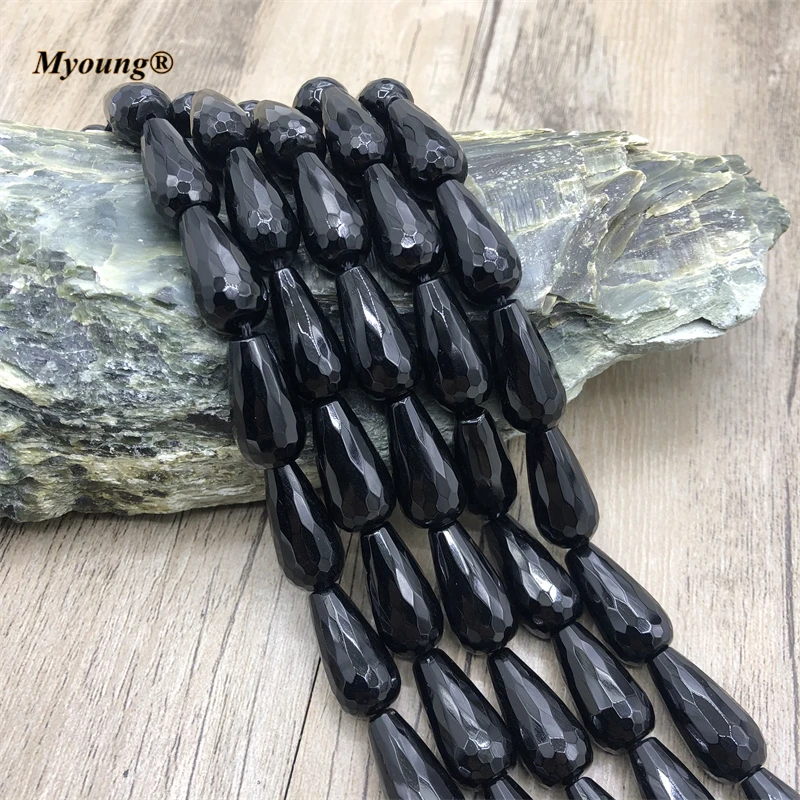 5Strands/Lot Water Drop Faceted Natural Black Agates Onyx Loose Stone Beads For DIY Necklace Bracelet Jewelry Making MY210548